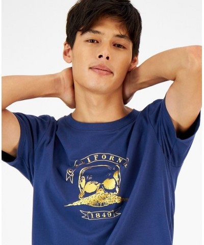 Men's Golden Skull Logo Graphic T-Shirt Blue $42.50 T-Shirts