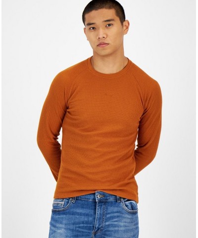 Men's Thermal Waffle-Knit Long Sleeve Shirt Brown $10.02 T-Shirts