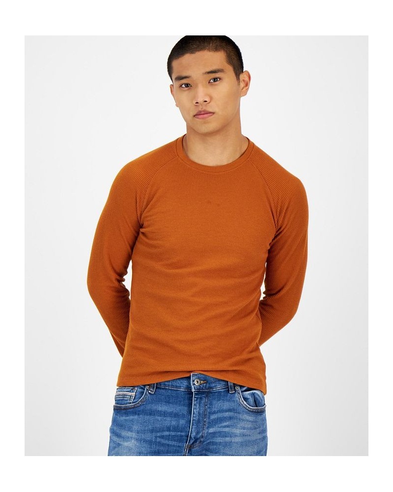 Men's Thermal Waffle-Knit Long Sleeve Shirt Brown $10.02 T-Shirts