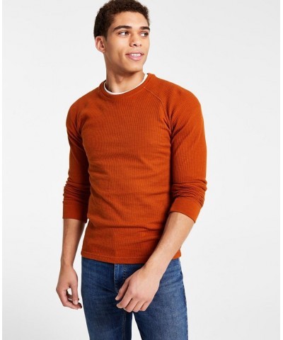 Men's Thermal Waffle-Knit Long Sleeve Shirt Brown $10.02 T-Shirts