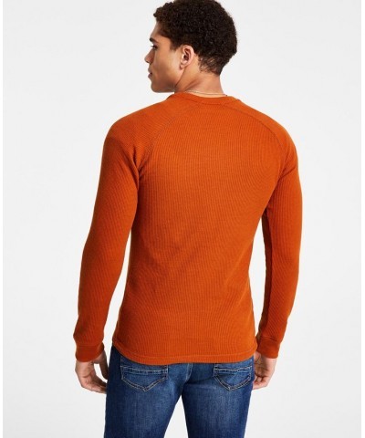 Men's Thermal Waffle-Knit Long Sleeve Shirt Brown $10.02 T-Shirts