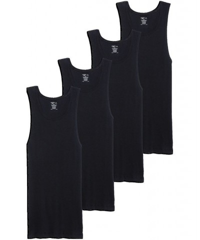 Men's Cotton A-shirt Tank Top, Pack of 4 Black $11.97 Undershirt