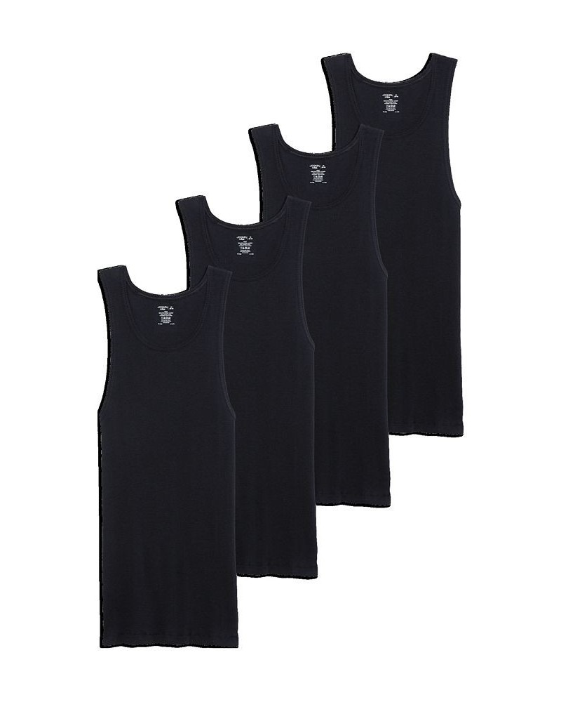 Men's Cotton A-shirt Tank Top, Pack of 4 Black $11.97 Undershirt