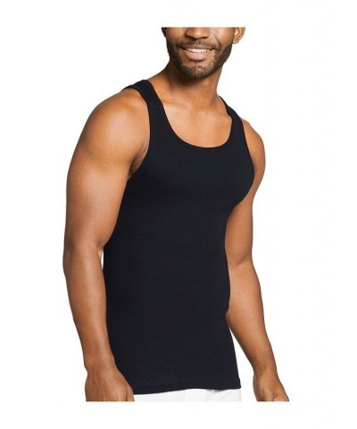 Men's Cotton A-shirt Tank Top, Pack of 4 Black $11.97 Undershirt