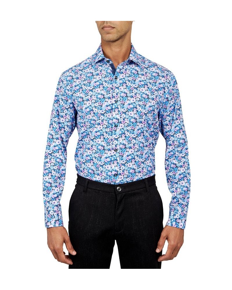 Men's Regular-Fit Floral Performance Dress Shirt Blue $24.38 Dress Shirts