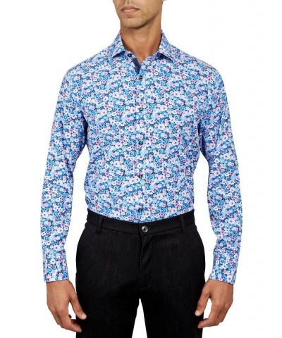 Men's Regular-Fit Floral Performance Dress Shirt Blue $24.38 Dress Shirts