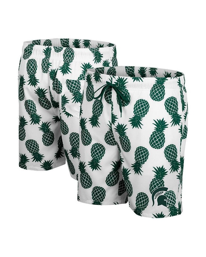 Men's White, Green Michigan State Spartans Pineapple Swim Shorts $26.65 Swimsuits