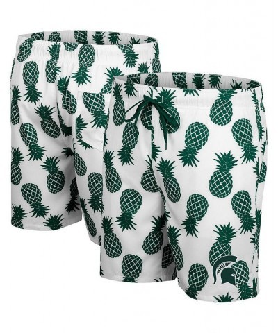 Men's White, Green Michigan State Spartans Pineapple Swim Shorts $26.65 Swimsuits