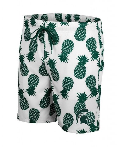 Men's White, Green Michigan State Spartans Pineapple Swim Shorts $26.65 Swimsuits