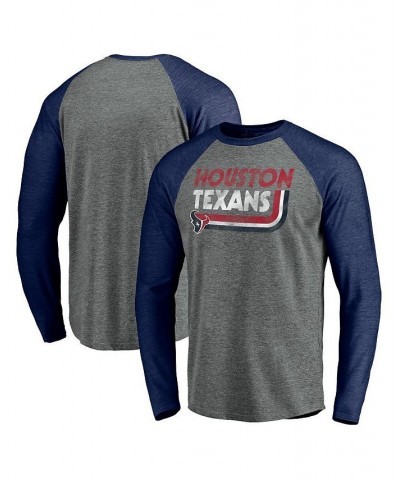 Men's Branded Heathered Gray and Heathered Navy Houston Texans Vintage-Like On The Ropes Raglan Tri-Blend Long Sleeve T-shirt...