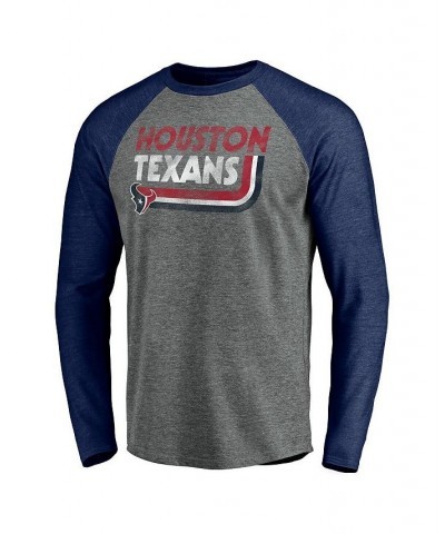 Men's Branded Heathered Gray and Heathered Navy Houston Texans Vintage-Like On The Ropes Raglan Tri-Blend Long Sleeve T-shirt...