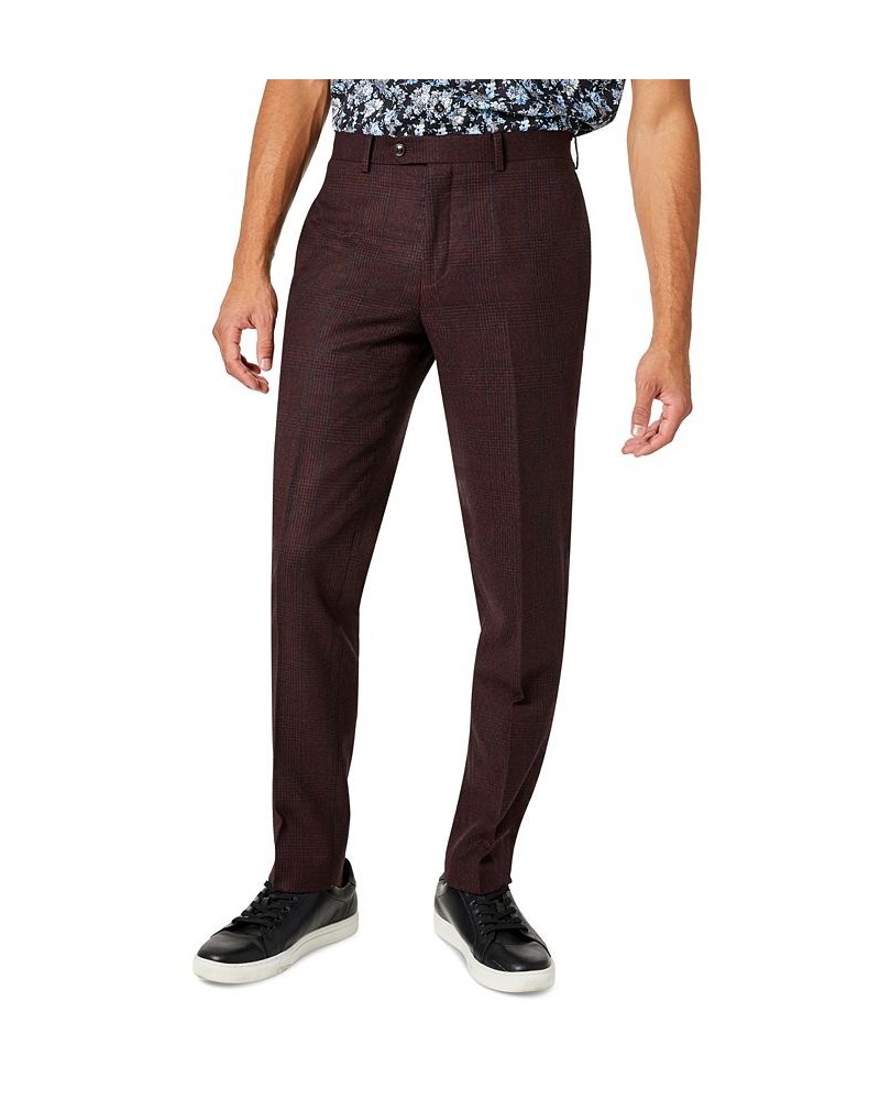 Men's Slim-Fit Red Plaid Wool Suit Pants Red $41.59 Suits