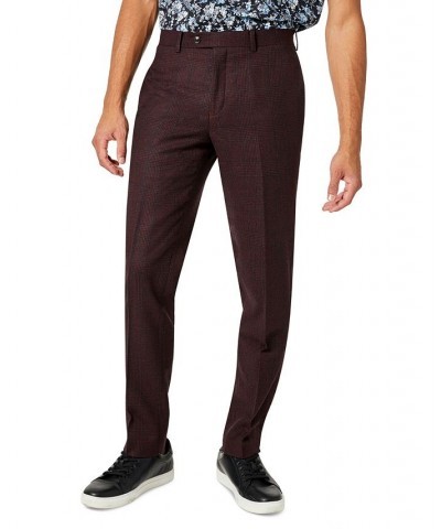 Men's Slim-Fit Red Plaid Wool Suit Pants Red $41.59 Suits