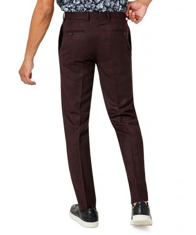 Men's Slim-Fit Red Plaid Wool Suit Pants Red $41.59 Suits