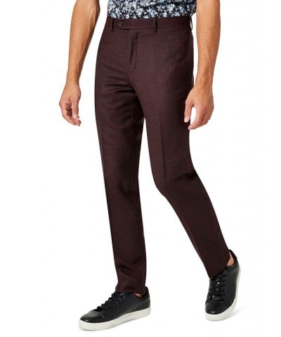 Men's Slim-Fit Red Plaid Wool Suit Pants Red $41.59 Suits