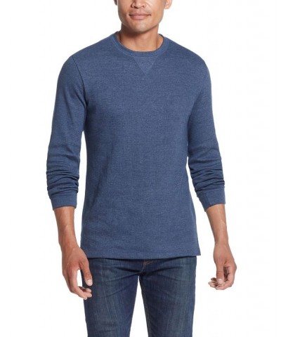 Men's Long Sleeved Waffle Crew Neck T-shirt Blue $14.81 T-Shirts