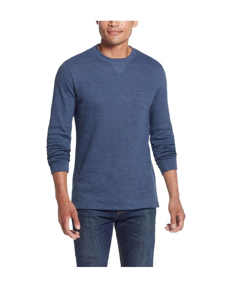 Men's Long Sleeved Waffle Crew Neck T-shirt Blue $14.81 T-Shirts