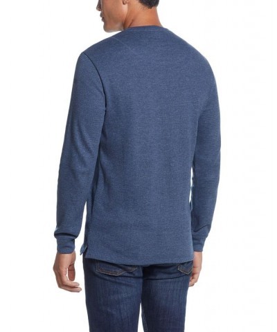 Men's Long Sleeved Waffle Crew Neck T-shirt Blue $14.81 T-Shirts