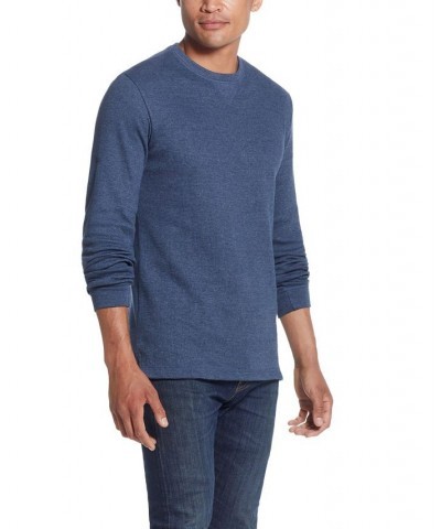 Men's Long Sleeved Waffle Crew Neck T-shirt Blue $14.81 T-Shirts