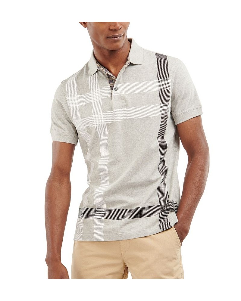 Men's Blaine Oversized Tartan-Print Polo Gray $52.92 Polo Shirts