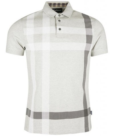 Men's Blaine Oversized Tartan-Print Polo Gray $52.92 Polo Shirts