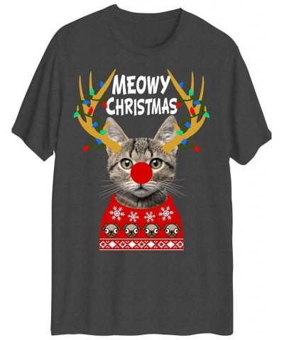 Hybrid Men's Meowy Christmas Short Sleeve T-shirt Gray $15.98 T-Shirts