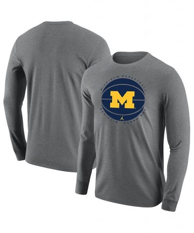 Men's Brand Heather Gray Michigan Wolverines Basketball Long Sleeve T-shirt $20.50 T-Shirts