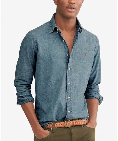 Men's Long Sleeve Classic-Fit Chambray Shirt Blue $44.55 Shirts