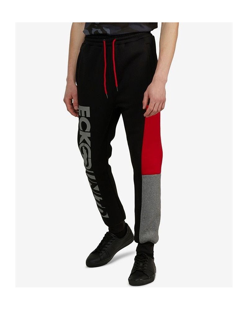 Men's Big and Tall Color Block Party Fleece Joggers Black $31.96 Pants