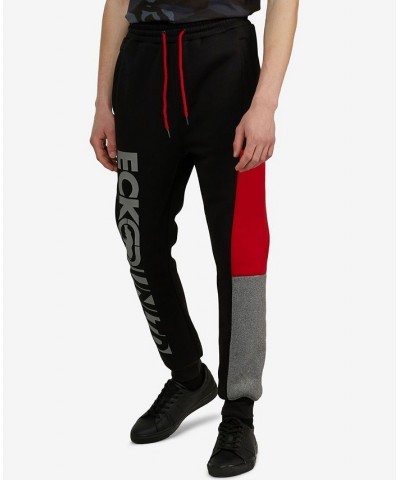 Men's Big and Tall Color Block Party Fleece Joggers Black $31.96 Pants