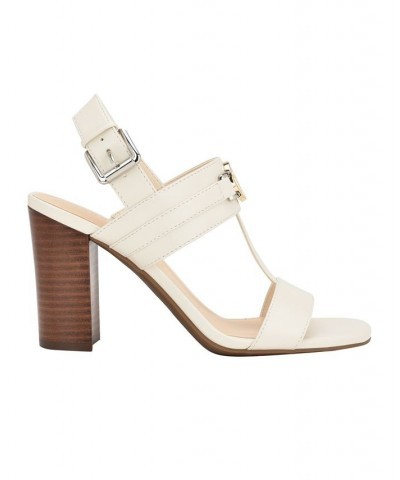 Women's Garza Block Heeled T-Strap Sandals Ivory/Cream $38.27 Shoes