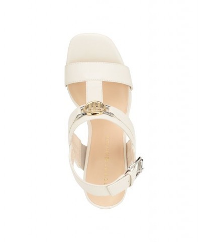 Women's Garza Block Heeled T-Strap Sandals Ivory/Cream $38.27 Shoes