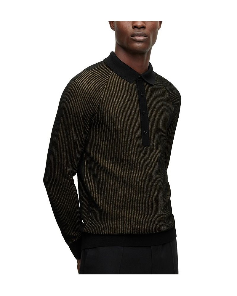 BOSS Men's Ribbed Polo Slim Fit Sweater Gold $76.16 Sweaters