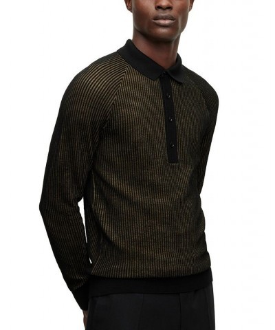 BOSS Men's Ribbed Polo Slim Fit Sweater Gold $76.16 Sweaters