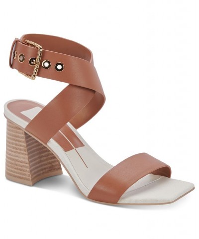 Women's Paytin Square-Toe Ankle-Strap City Sandals Brown $64.40 Shoes