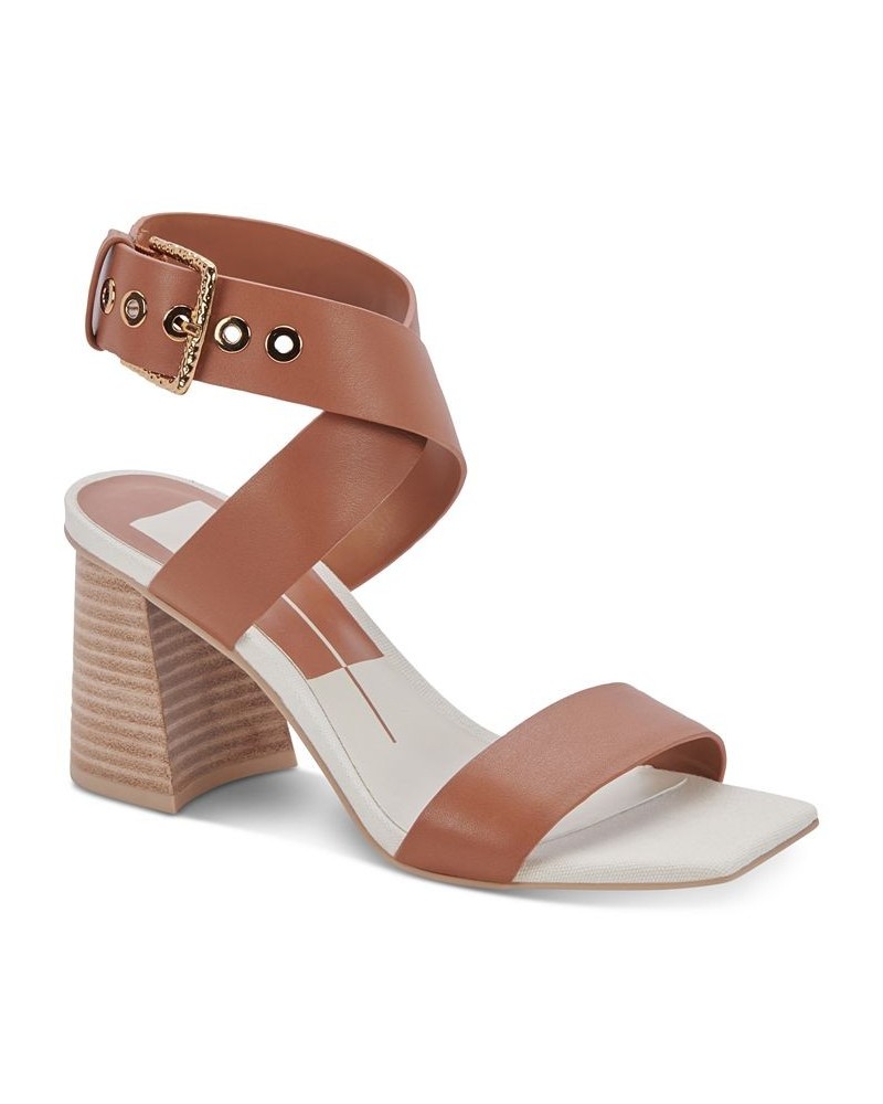 Women's Paytin Square-Toe Ankle-Strap City Sandals Brown $64.40 Shoes