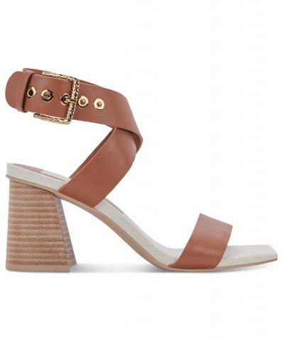 Women's Paytin Square-Toe Ankle-Strap City Sandals Brown $64.40 Shoes