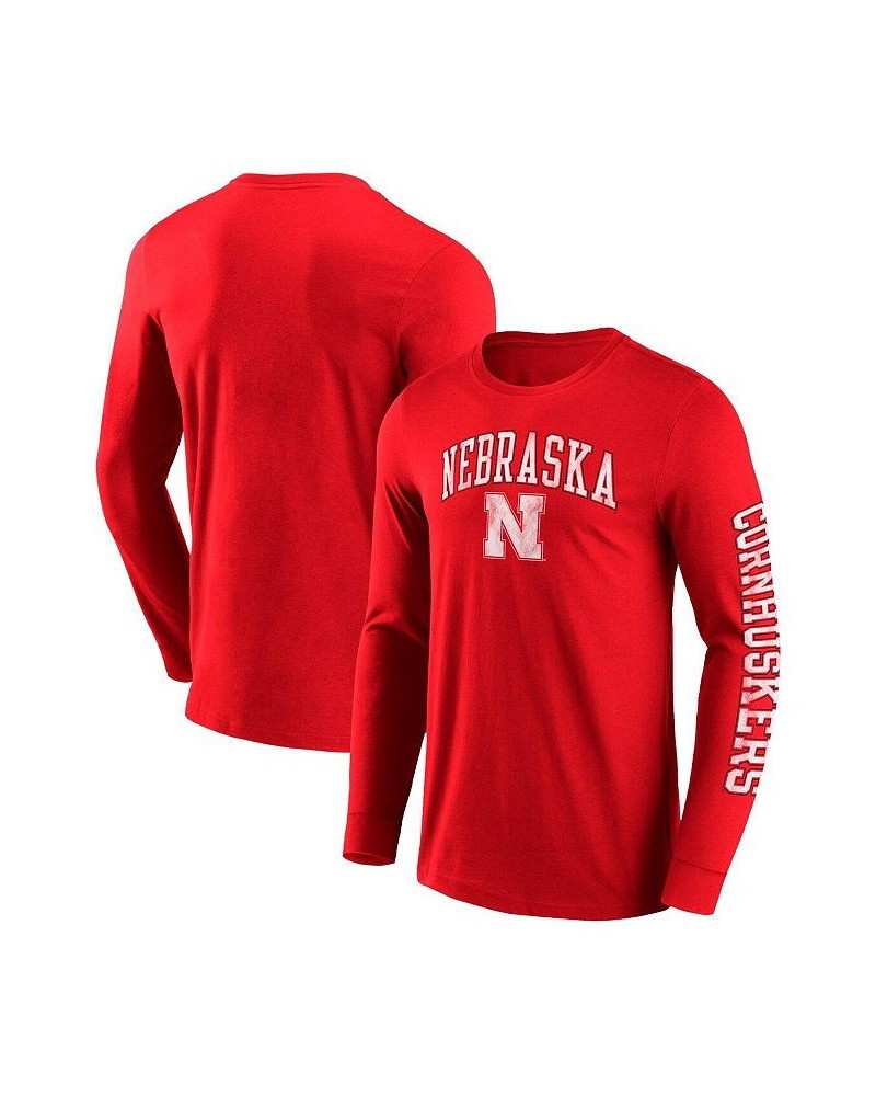 Men's Branded Scarlet Nebraska Huskers Distressed Arch Over Logo 2.0 Long Sleeve T-shirt $21.59 T-Shirts