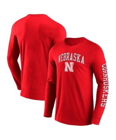 Men's Branded Scarlet Nebraska Huskers Distressed Arch Over Logo 2.0 Long Sleeve T-shirt $21.59 T-Shirts