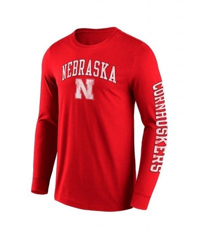 Men's Branded Scarlet Nebraska Huskers Distressed Arch Over Logo 2.0 Long Sleeve T-shirt $21.59 T-Shirts