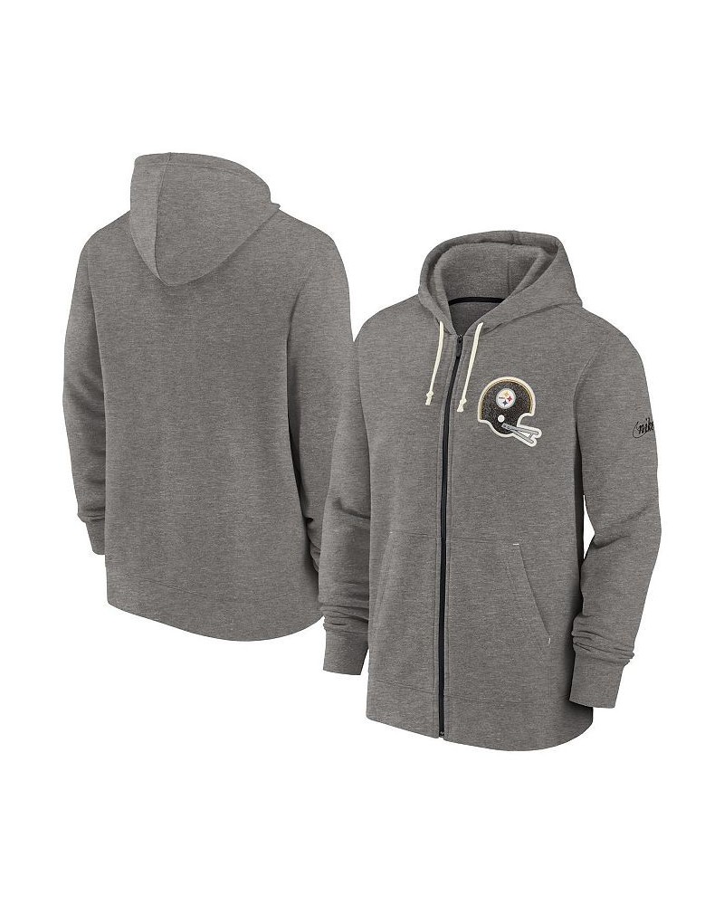 Men's Heather Charcoal Pittsburgh Steelers Historic Lifestyle Full-Zip Hoodie $42.75 Sweatshirt