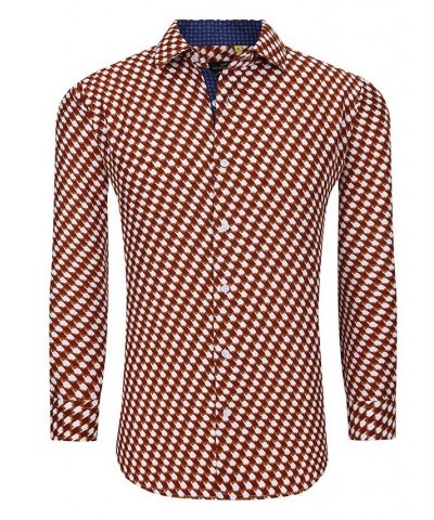 Men's Business Geometric Long Sleeve Button Down Shirt Multi $16.80 Dress Shirts