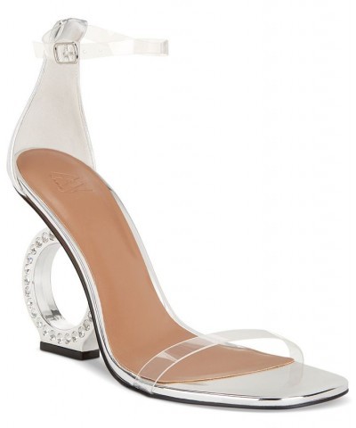 Women's Eyen Architectural Heel Dress Sandals Silver $85.10 Shoes