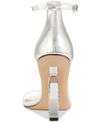 Women's Eyen Architectural Heel Dress Sandals Silver $85.10 Shoes