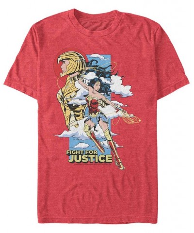 Men's Wonder Woman Fight For Justice Short Sleeve T-shirt Red $18.89 T-Shirts