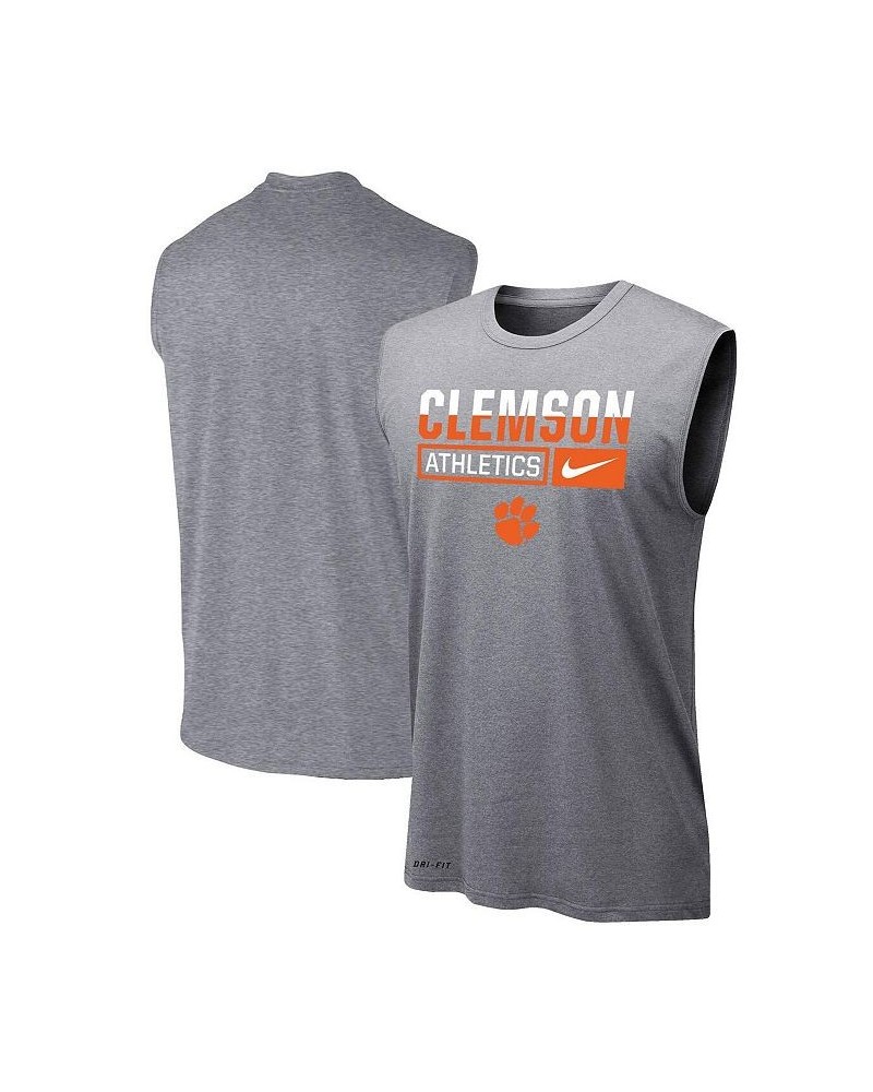 Men's Heathered Gray Clemson Tigers Wordmark Drop Legend Performance Tank Top $29.49 T-Shirts