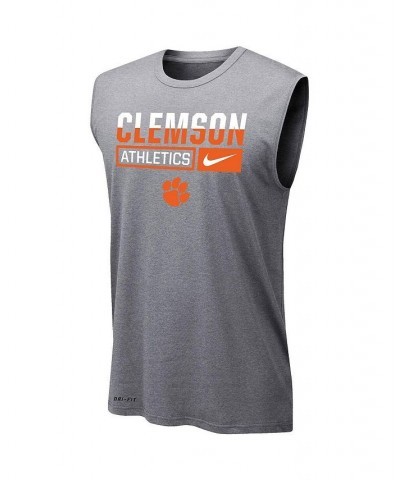 Men's Heathered Gray Clemson Tigers Wordmark Drop Legend Performance Tank Top $29.49 T-Shirts