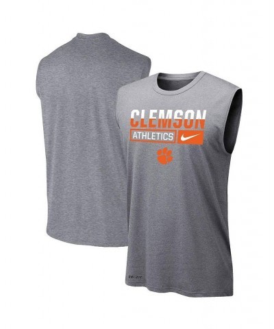 Men's Heathered Gray Clemson Tigers Wordmark Drop Legend Performance Tank Top $29.49 T-Shirts