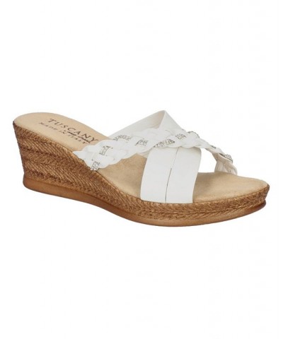 Women's Tuscany Gessica Wedge Sandals White $32.20 Shoes