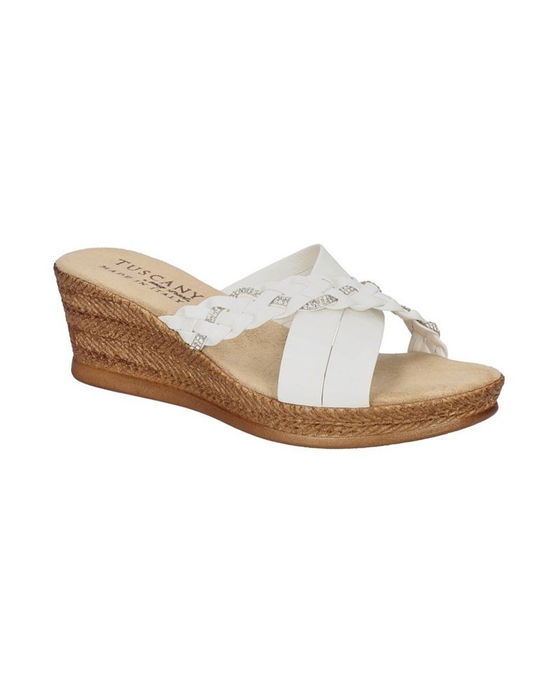 Women's Tuscany Gessica Wedge Sandals White $32.20 Shoes